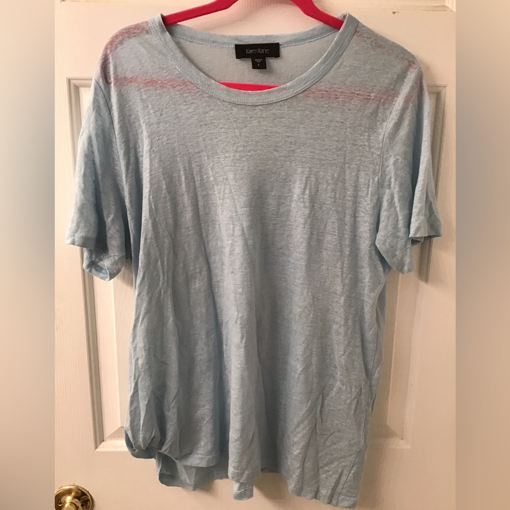 KAREN KANE SZ L POWDER BLUE WOMENS LINEN TEE TOP GUC